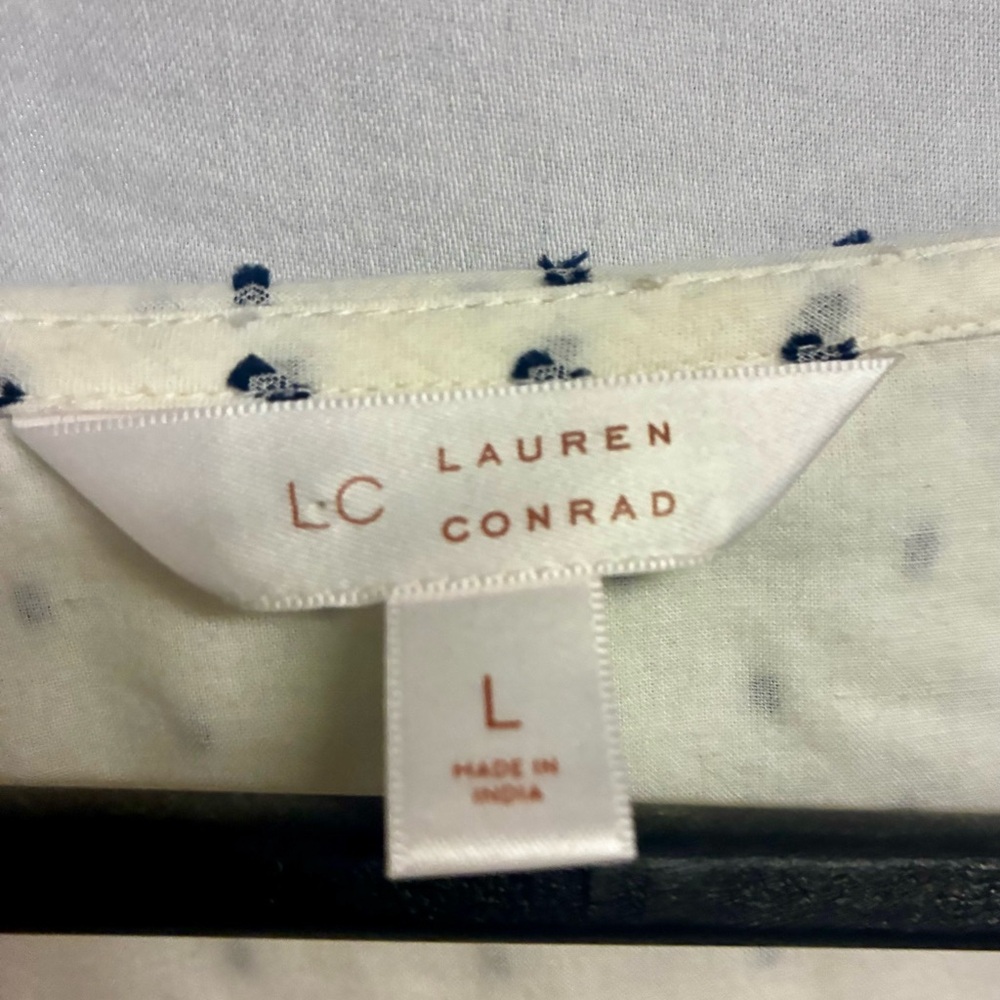 LC Lauren Conrad Ivory Blouse with Navy Dots - Picture 4 of 5